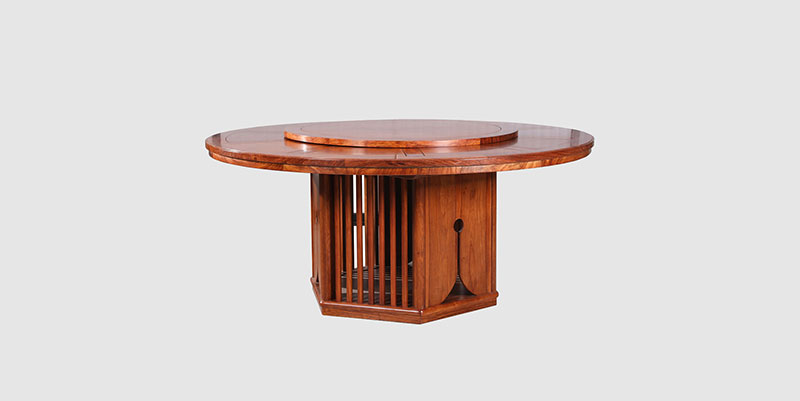 青秀中式餐厅装修天地圆台餐桌红木家具效果图